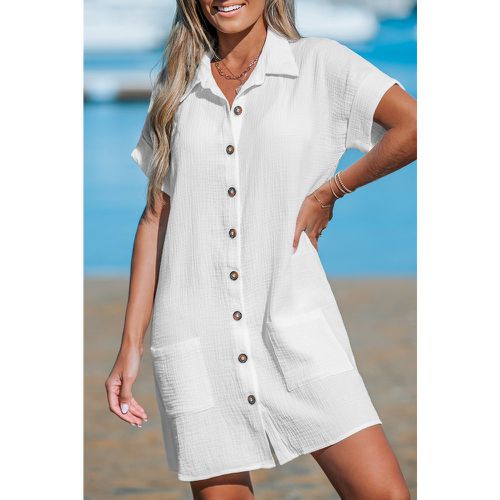 Robe mini chemise en pur coton à boutons blanche - CUPSHE - Modalova