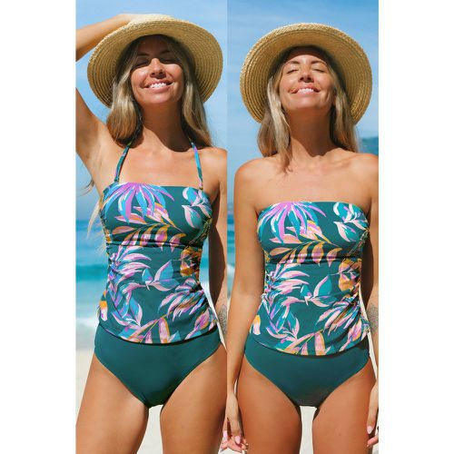 Tankini à col licou carré et bas taille haute vert foncé rétro - CUPSHE - Modalova