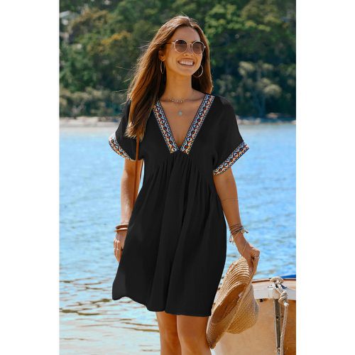 Robe mini en pur coton avec col plongeant et manches courtes - CUPSHE - Modalova