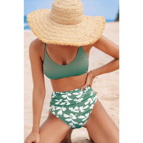 Bikini à dos croisé et bas à fleurs vert - CUPSHE - Modalova