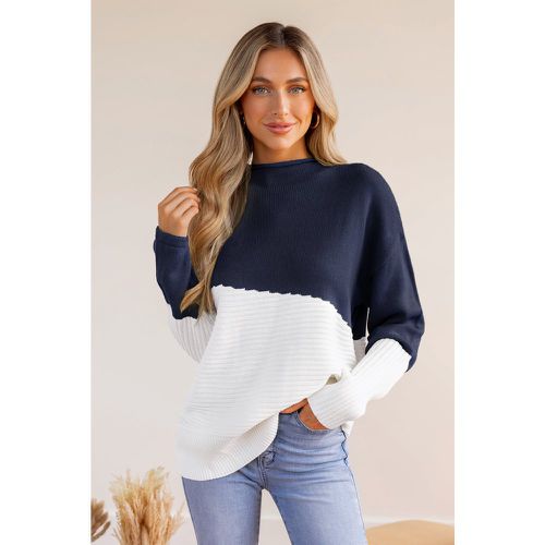 Pull à col haut et bloc de couleur asymétrique marine et blanc - CUPSHE - Modalova