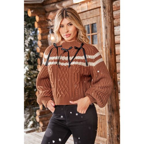 Pull en tricot torsadé à manches bouffantes avec nœud marron - CUPSHE - Modalova