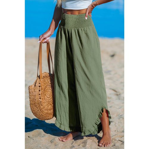 Pantalon en pur coton avec taille à smocks et jambe droite vert - CUPSHE - Modalova