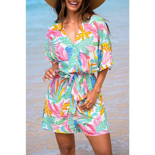 Combishort tropical demi-manches col surplis - CUPSHE - Modalova