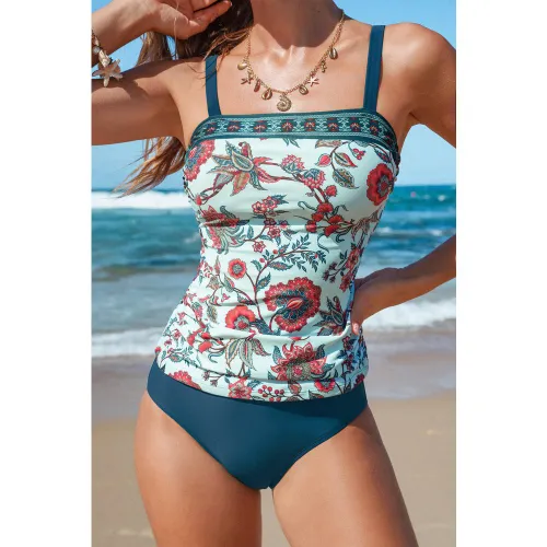 Tankini floral col carré et bas taille standard - CUPSHE - Modalova