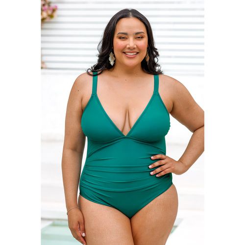 Maillot de bain une pièce grande taille à col en V ruché - CUPSHE - Modalova