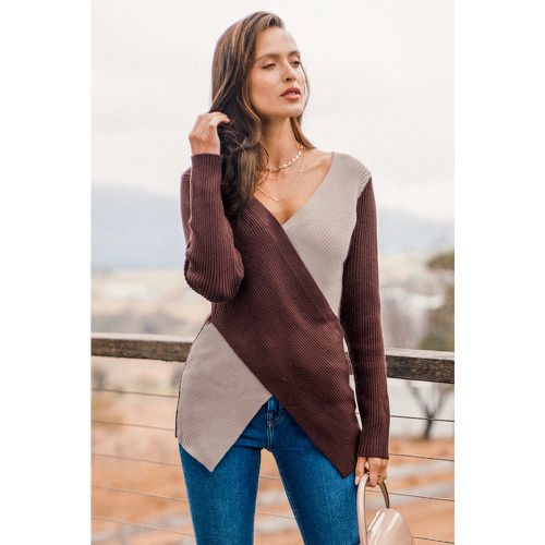 Pull portefeuille côtelé à bloc de couleur - CUPSHE - Modalova