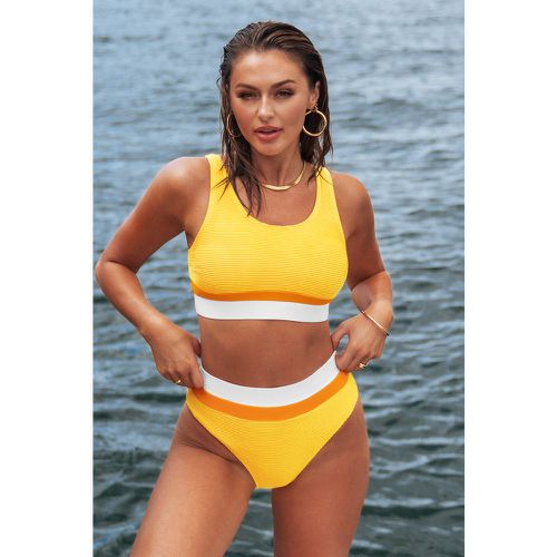 Bikini taille haute et bralette côtelée à blocs de couleur - CUPSHE - Modalova