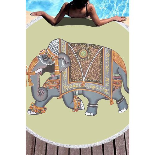 Couverture de plage décorative avec motif d'éléphant à franges - CUPSHE - Modalova