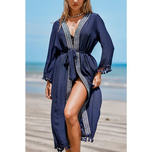 Kimono cover up bleu avec bordure à glands - CUPSHE - Modalova