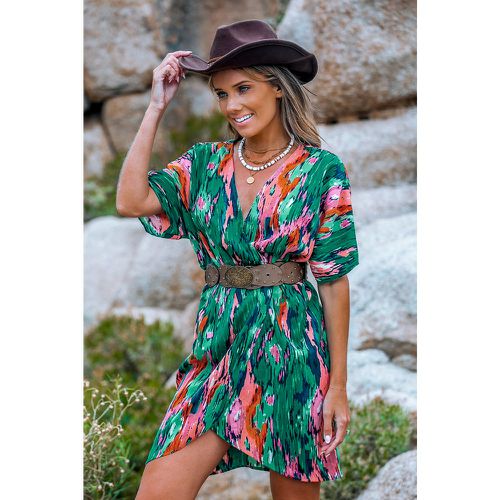 Robe courte à manches dolman et col surplis abstraite - CUPSHE - Modalova