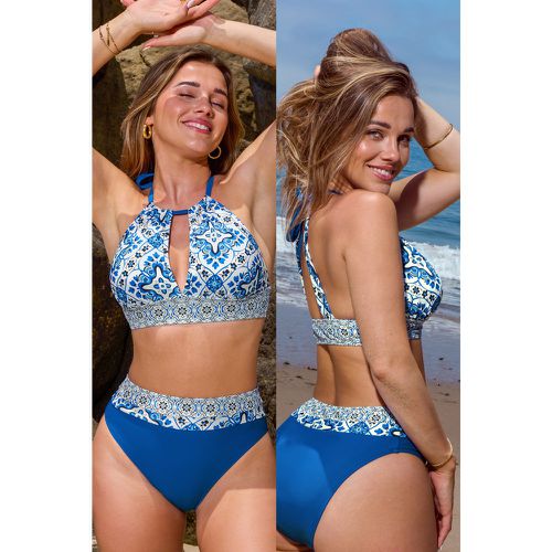 Bikini découpé à col haut et bas taille haute à large bande - CUPSHE - Modalova