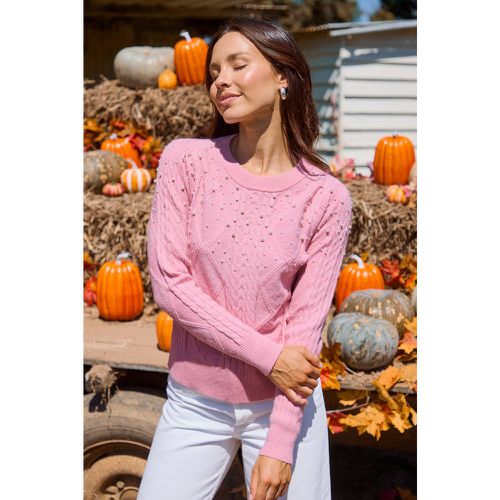 Pull à col rond et perles rose - CUPSHE - Modalova