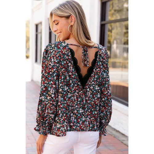 Chemise à col en V et manches bouffantes avec fleurs rouge - CUPSHE - Modalova