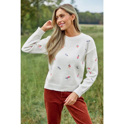 Haut en tricot à manches longues avec broderie florale blanche - CUPSHE - Modalova