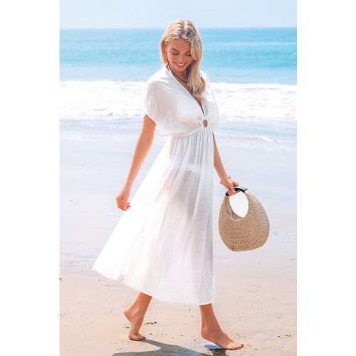 Robe cover up longue blanche demi manches - CUPSHE - Modalova
