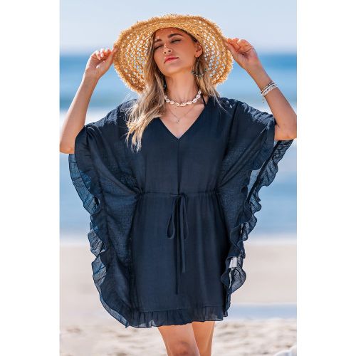 Robe cover up courte bleue col V demi manches - CUPSHE - Modalova