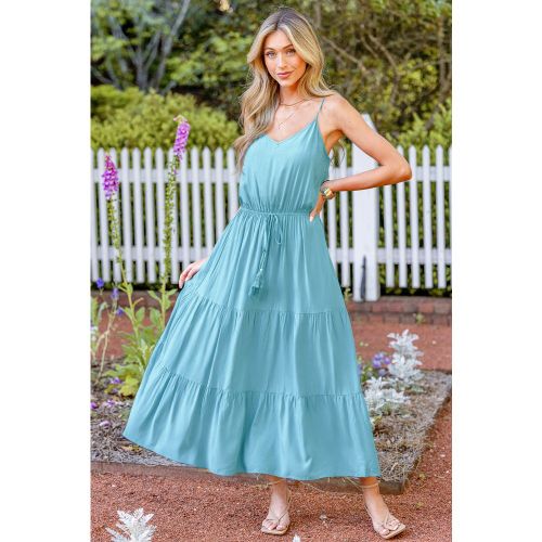 Robe longue bleue col V à cordon - CUPSHE - Modalova