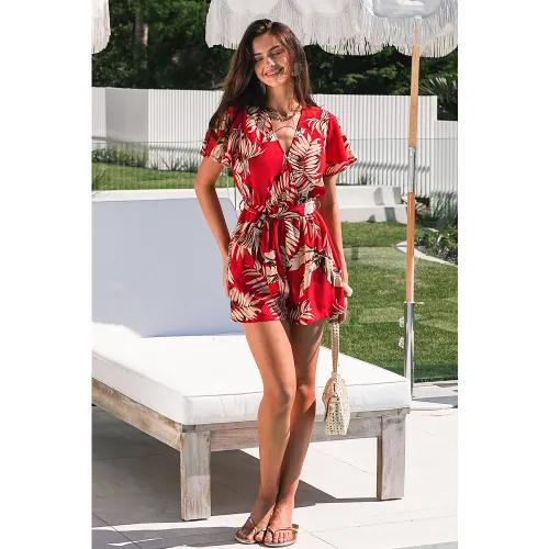 Combishort tropical col surplis jambe large - CUPSHE - Modalova