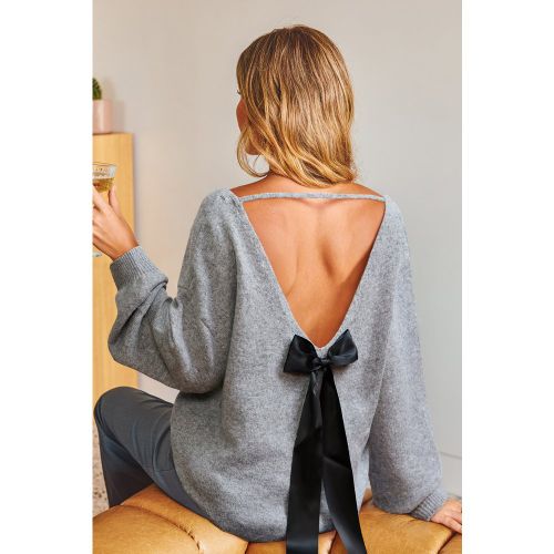 Pull gris dos ouvert col rond - CUPSHE - Modalova