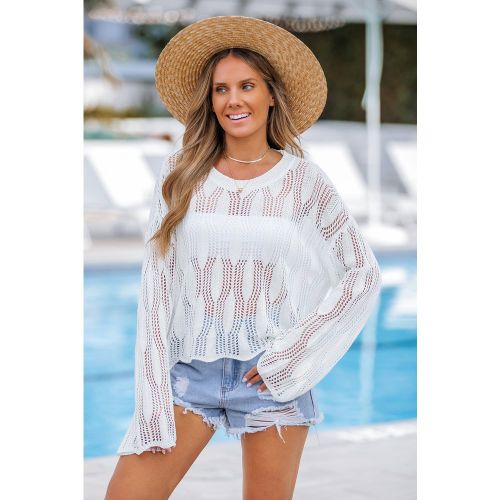 Haut cover up blanc en tricot manches longues - CUPSHE - Modalova