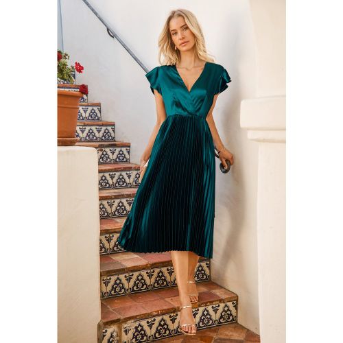 Robe verte satinée plissée - CUPSHE - Modalova