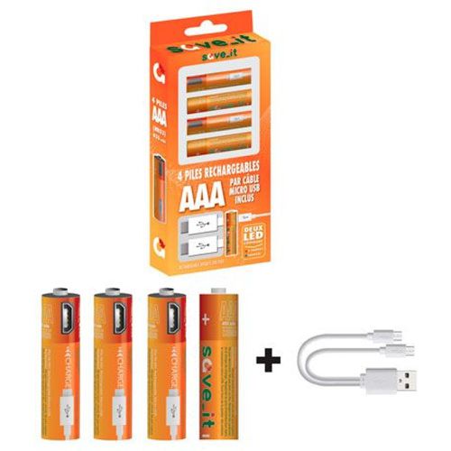 Pack 4 piles AAA rechargeables USB - NATURE ET DECOUVERTES - Modalova