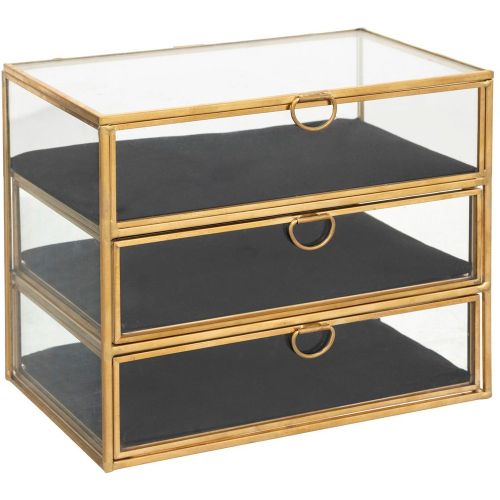 Boite à bijoux Victoria 3 tiroirs en verre et velours Doré - ATMOSPHERA - Modalova
