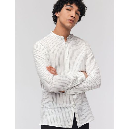 Chemise rayée sans col coton lin - BZB - Modalova