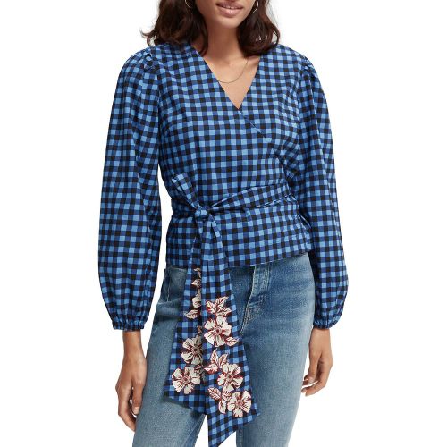 Blouse à carreaux cache-cœur manches longues - SCOTCH AND SODA - Modalova