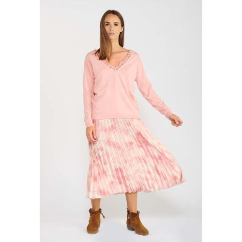 Pull En Fine Maille, Col V, Dentelle - LE TEMPS DES CERISES - Modalova