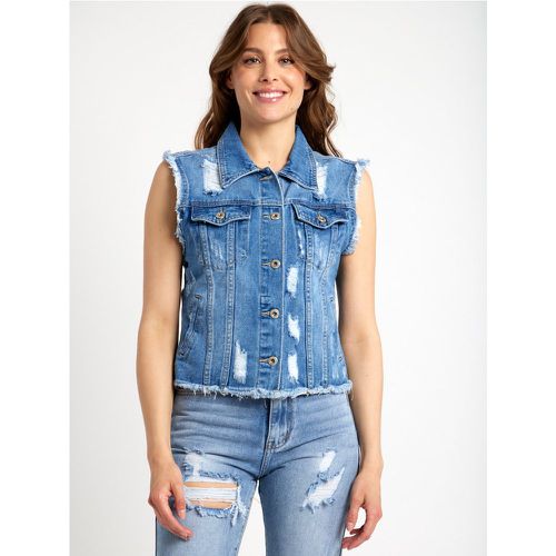 Veste en jean sans manches à ourlet effet destroy | Couleur: | Taille: S - My Store - Modalova