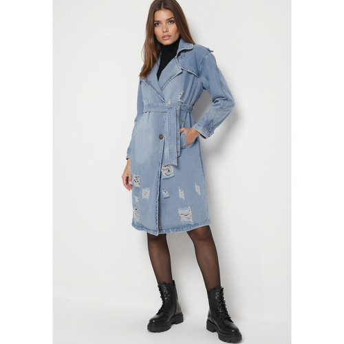 Veste en jean longue avec ceinture à nouer | Couleur: | Taille: S - Naumy - Modalova