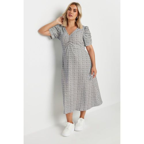 Curve Grey Check Textured Milkmaid Dress, Grande Taille & Courbes - Limited Collection - Modalova