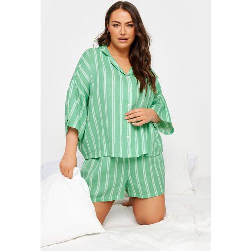 Curve Green Striped Pyjama Set - Yours - Modalova