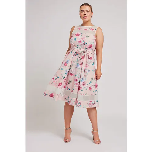 Curve Pink Floral Print Skater Dress, Grande Taille & Courbes - Yours London - Modalova