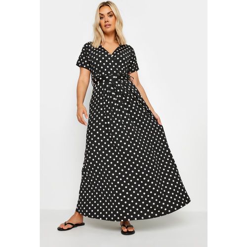 Curve Black Polka Dot Print Maxi Wrap Dress, Grande Taille & Courbes - Yours - Modalova