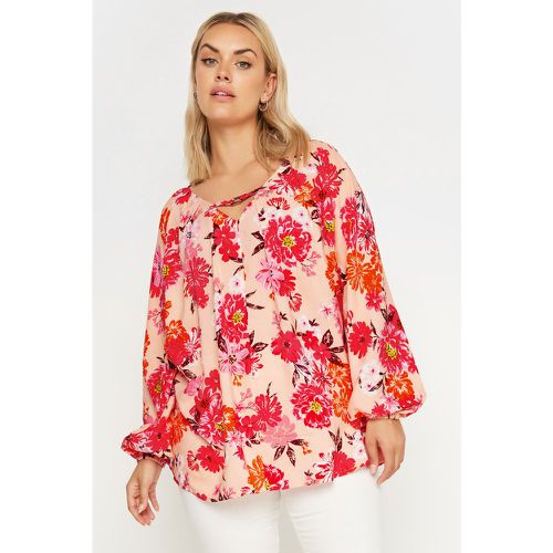Curve Pink Floral Print Balloon Sleeve Blouse, Grande Taille & Courbes - Yours - Modalova