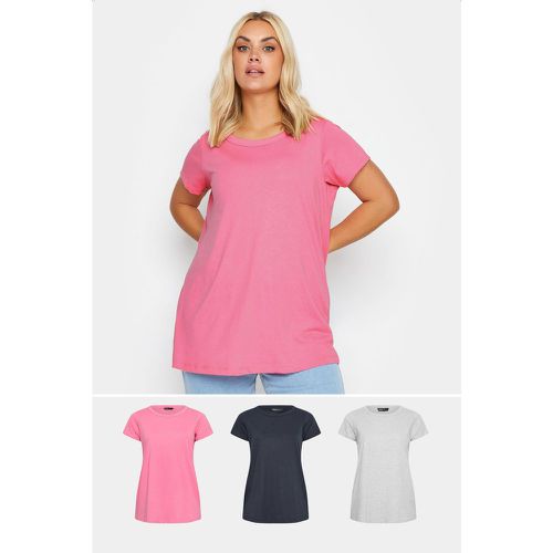 Lot De 3 Tshirts Bleu & Gris En Jersey , Grande Taille & Courbes - Yours - Modalova