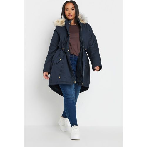 Curve Navy Blue Faux Fur Trim Parka Coat, Grande Taille & Courbes - Yours - Modalova