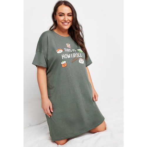 Curve Grey Sushi Print Sleep Tee Nightdress - Yours - Modalova