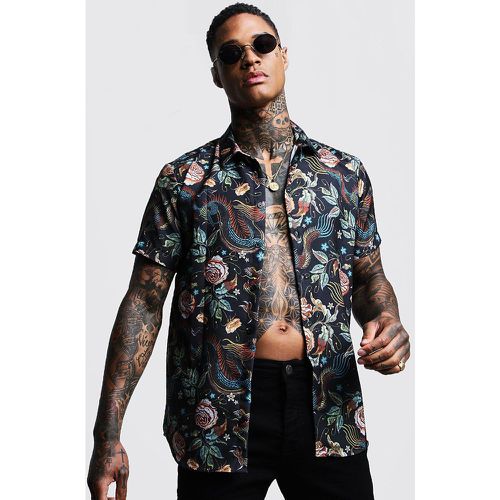 Chemise imprimé dragon à manches courtes - S - Boohooman - Modalova