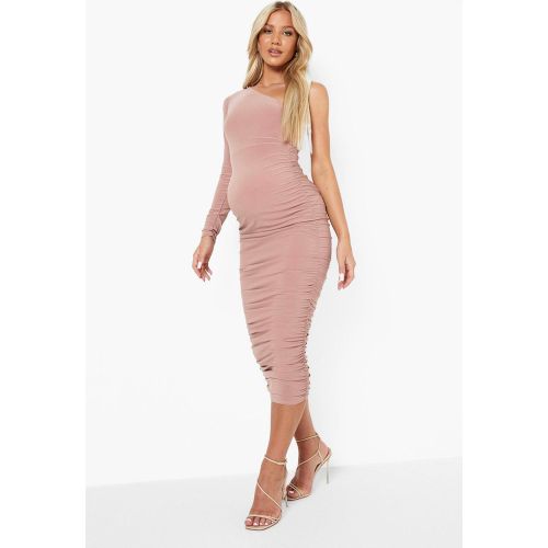 Maternité - Robe Mi-Longue Froncée À Épaule Dénudée - /Coquille D'Œuf - 38, /Coquille D'Œuf - boohoo - Modalova