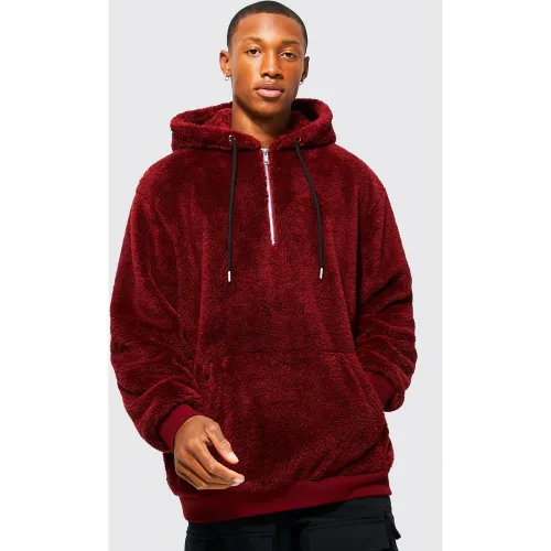 Sweat à capuche oversize en polaire à col zippé - S - Boohooman - Modalova