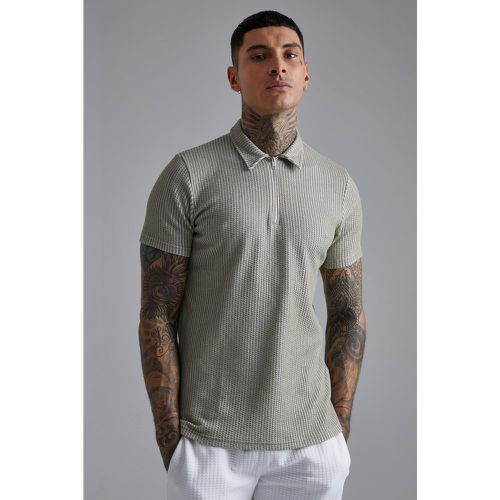 Polo habillé zippé effet jacquard - L - Boohooman - Modalova