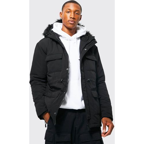 Parka à bordure en fausse fourrure homme - M - Boohooman - Modalova