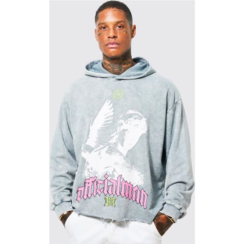 Sweat à capuche oversize délavé à imprimé colombe - L - Boohooman - Modalova