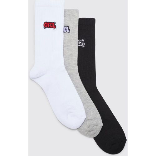 Lot de 3 paires de chaussettes à logo brodé - Ofcl - ONE SIZE - Boohooman - Modalova