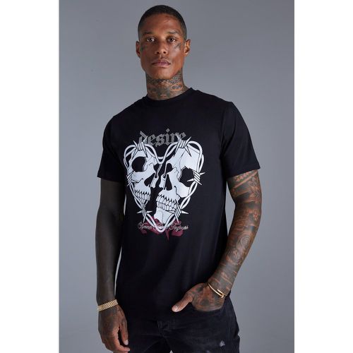 T-shirt cintré à imprimé squelette strassé - Boohooman - Modalova
