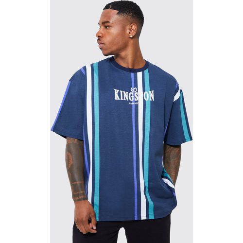 T-shirt oversize à rayures et slogan Kingston - Boohooman - Modalova